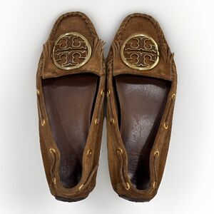Tory Burch Shoes Womens Size 9 Alexandra Suede Moccasins Cognac Brown Leather